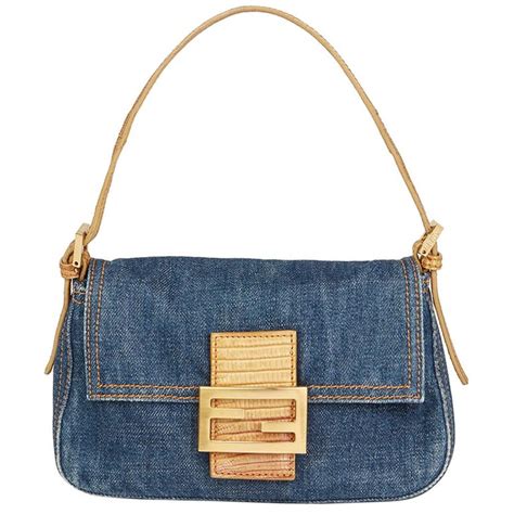 fendi mini baguette denim